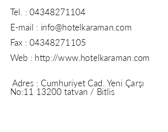 Otel Karaman iletiim bilgileri